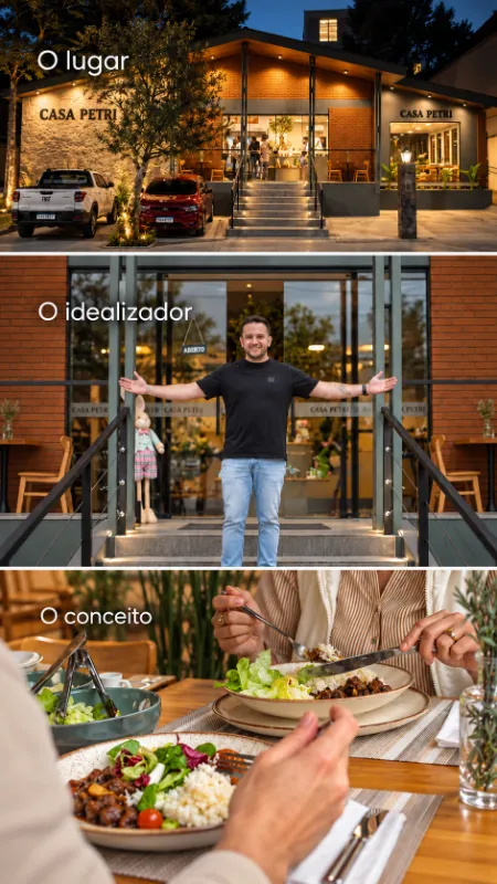 O lugar: fachada da Casa Petri. O idealizador: recebendo os visitantes na porta. O conceito: um prato servido à mesa