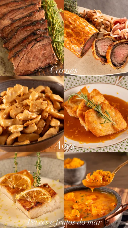 Composição de carnes, aves e peixes com frutos do mar da Casa Petri